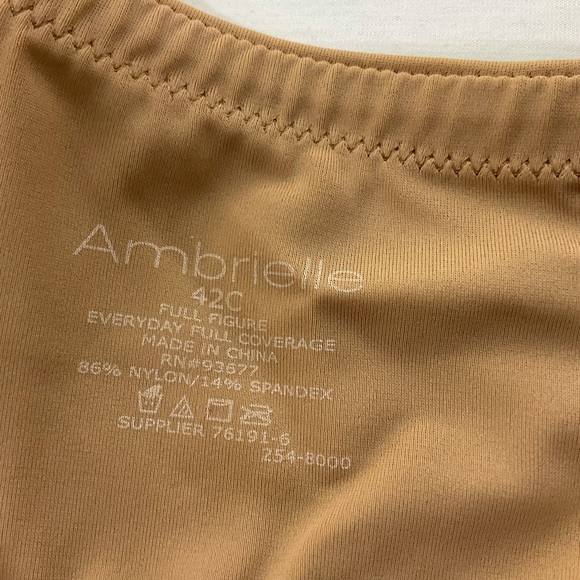 Ambrielle darker tan bra with adjustable straps; 3 hook & eye closure fasterners - Picture 3 of 11